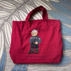 Ralph Lauren Polo Bear Red Canvas Tote Shopping Bag
